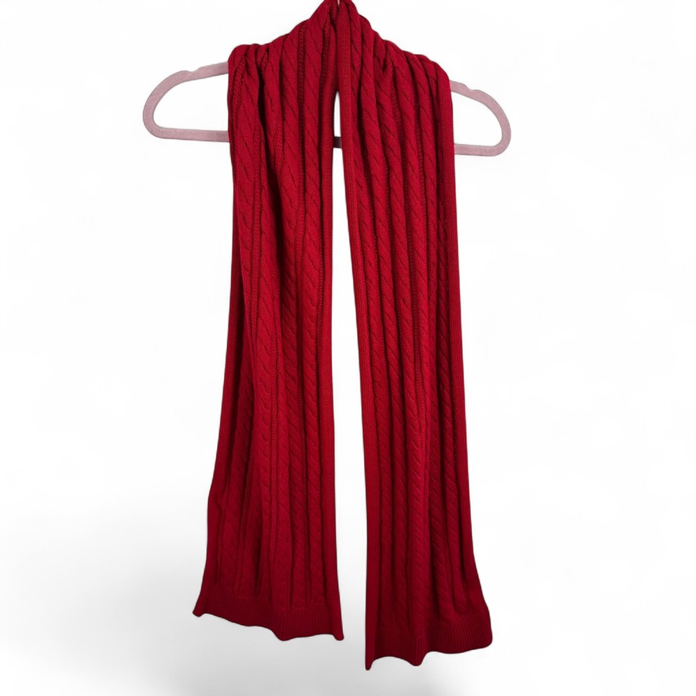 Talbots Red Super Soft Cable Knit Scarf Cotton Blend Winter Wrap